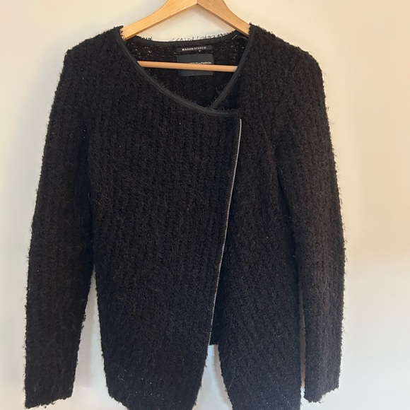 Scotch & Soda Jackets & Blazers - Maison Scotch Textured Black Zip-Trim Bouclé Jacket